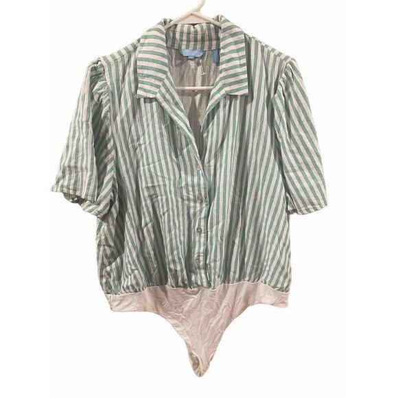 Women's DRAPER JAMES RSVP™ Button Front Bodysuit Striped Size XL - Picture 2 of 4